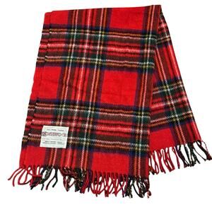 Vintage Tartan Plaid Rosewood 100% Wool Travel Rug Blanket Yorkshire England